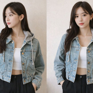 홍대 감성 크롭 데님자켓 / 후드 탈부착 빈티지 청자켓 free 이미지