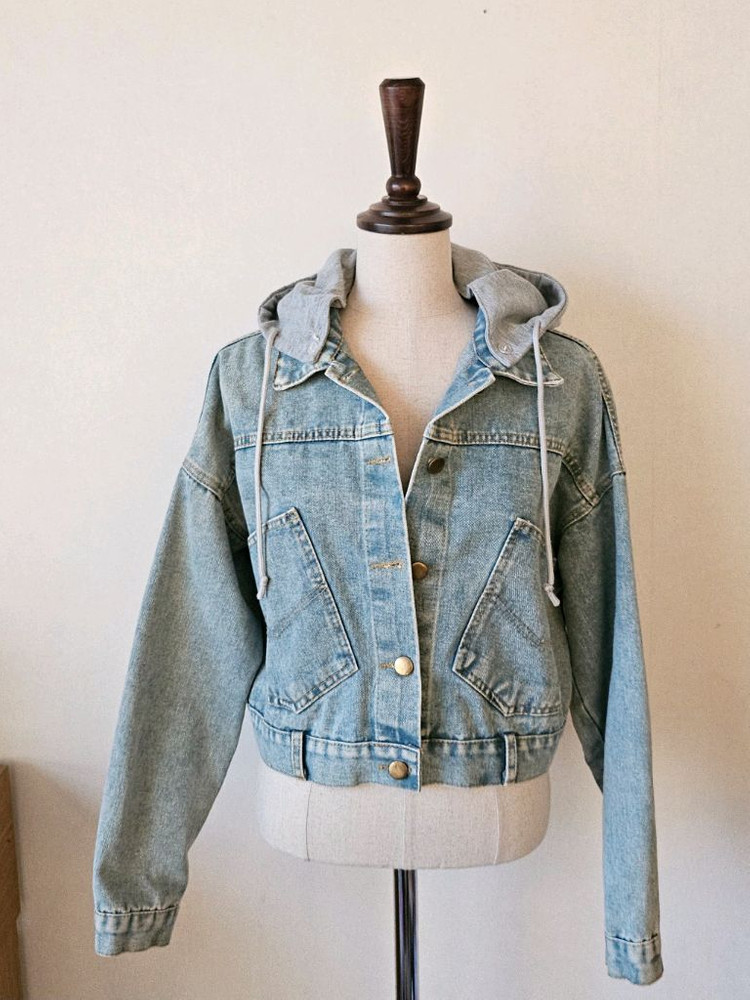 홍대 감성 크롭 데님자켓 / 후드 탈부착 빈티지 청자켓 free 이미지