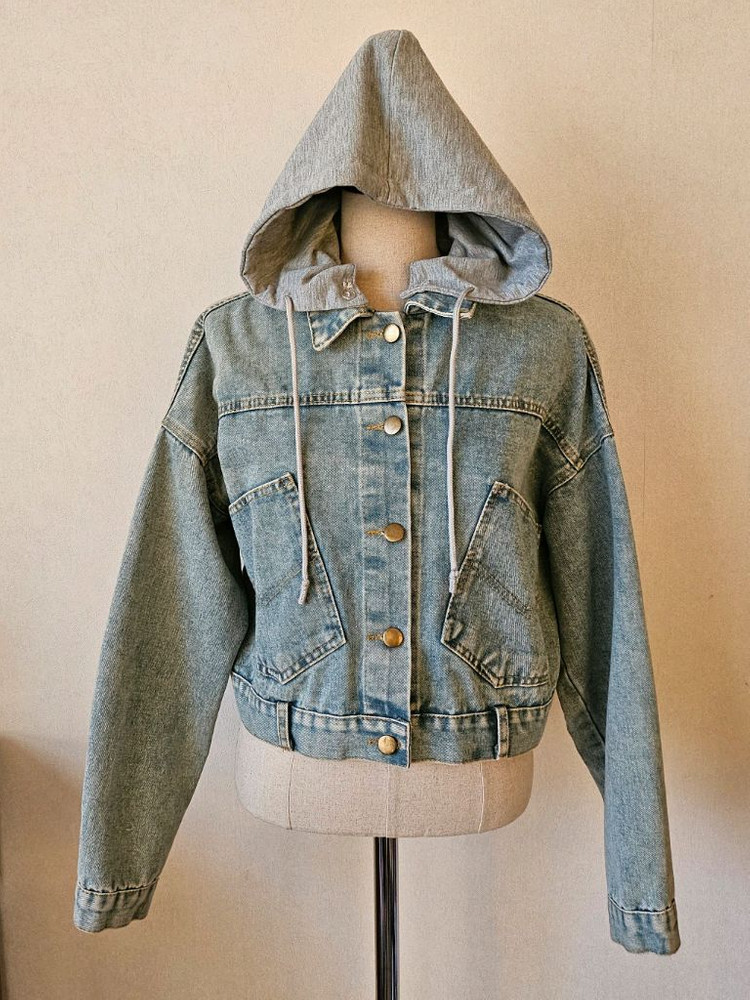 홍대 감성 크롭 데님자켓 / 후드 탈부착 빈티지 청자켓 free 이미지