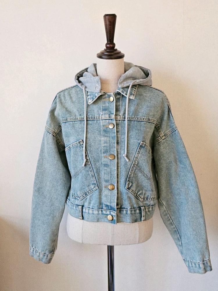 홍대 감성 크롭 데님자켓 / 후드 탈부착 빈티지 청자켓 free 이미지