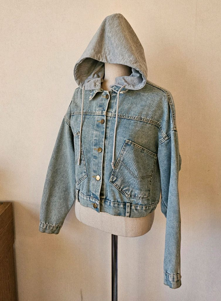 홍대 감성 크롭 데님자켓 / 후드 탈부착 빈티지 청자켓 free 이미지
