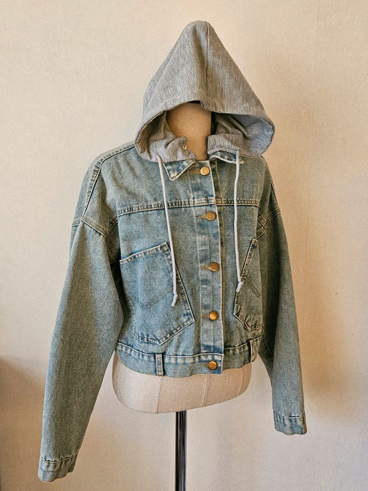 홍대 감성 크롭 데님자켓 / 후드 탈부착 빈티지 청자켓 free 이미지