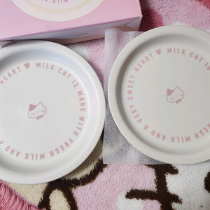 밀크캣 도자기 접시2개 세트 선물용 고양이 프린팅