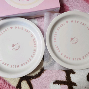 밀크캣 도자기 접시2개 세트 선물용 고양이 프린팅