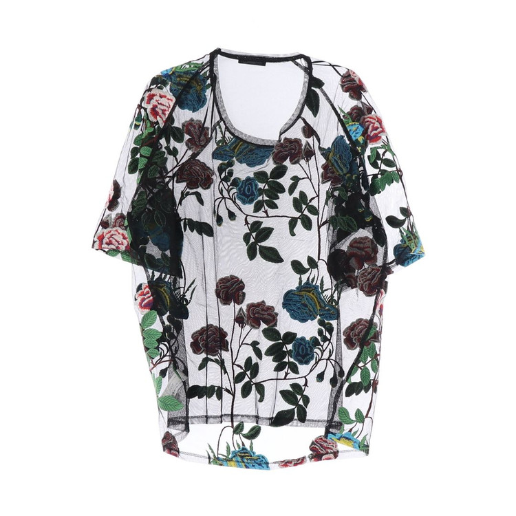 ZARA 자라 블랙 쉬어 메쉬 시스루 플라워자수 반팔 티셔츠 XL 이미지