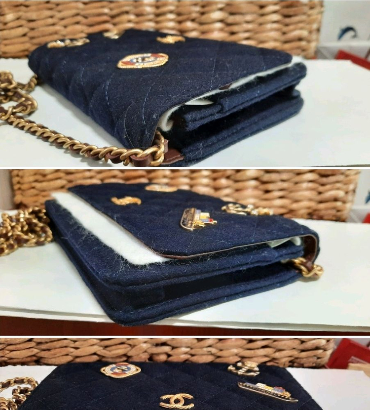 Chanel Chain Bag정품 샤넬 불렉 퀼링 펠트크루즈 참월렛 온 체인 숄더백--1