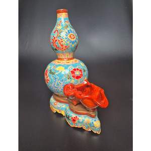 청 옹정년제 관요 법랑채 화훼문 대합식 호로병 호리병 중국도자기 골동품