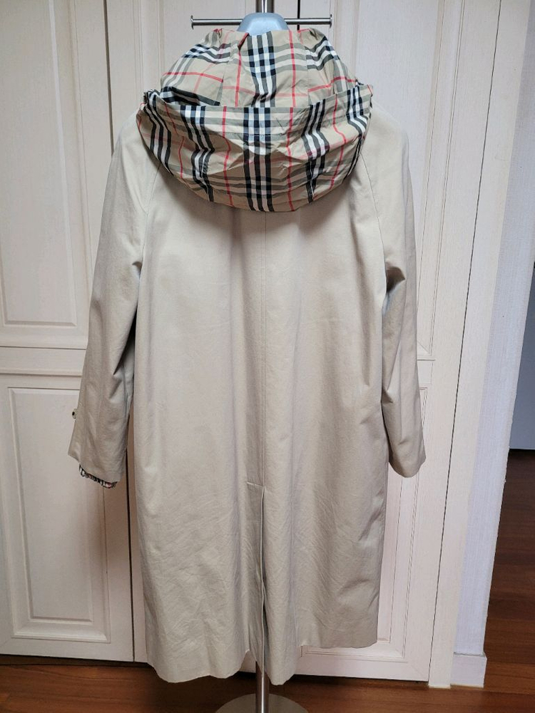 버버리 체크 후드 개버딘 트렌치 코트 UK2--2