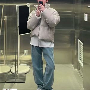 [2XL/1회착] 무탠다드 신세틱 레더 푸퍼 숏 패딩 재킷 [라이트 베이지]