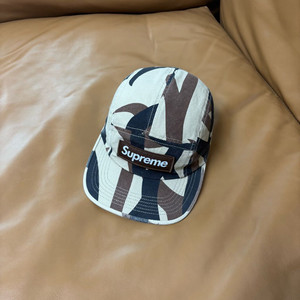 슈프림 캠프캡 모자 박스로고 워시드 카모 탄