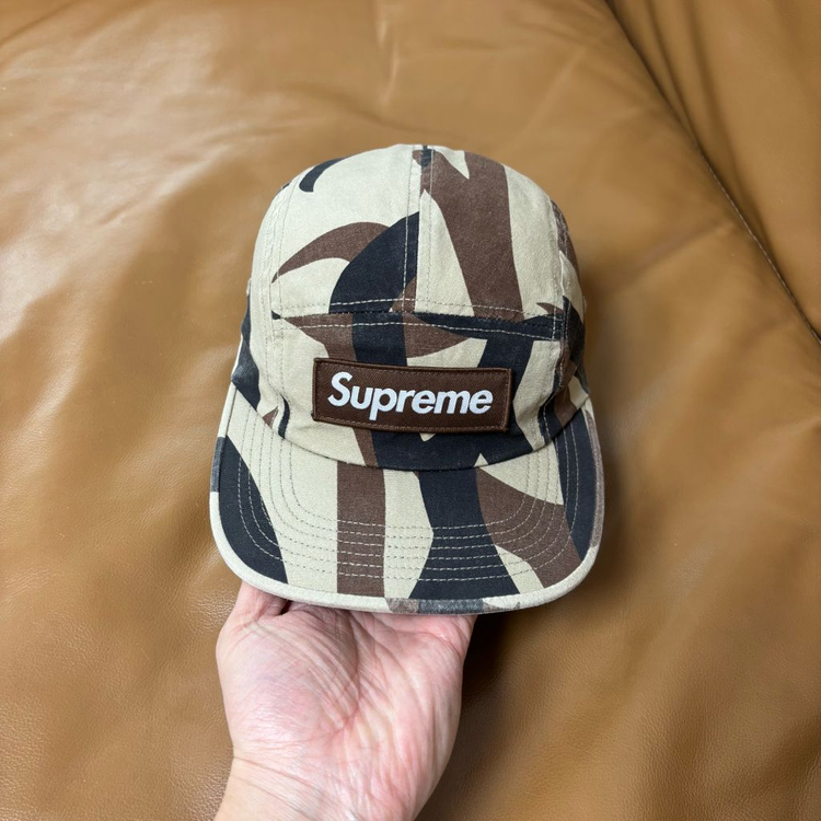슈프림 캠프캡 모자 박스로고 워시드 카모 탄--1