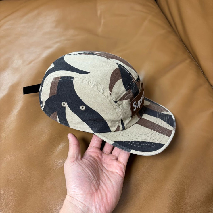 슈프림 캠프캡 모자 박스로고 워시드 카모 탄--2