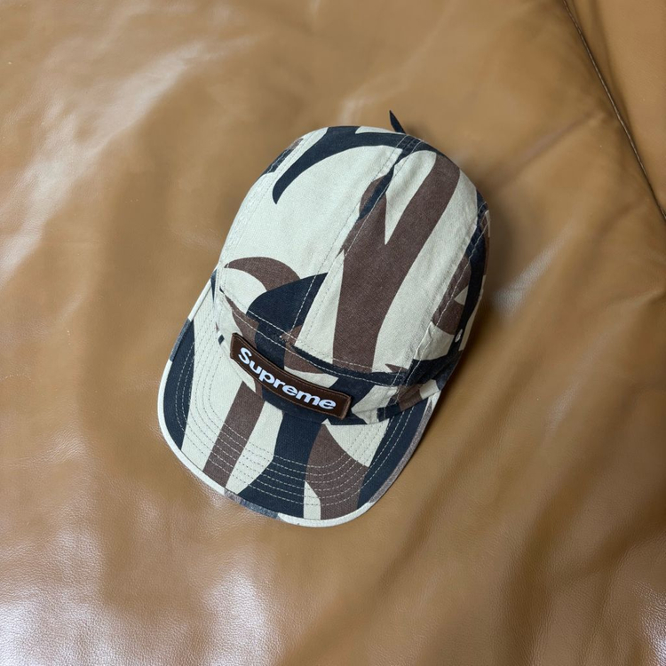 슈프림 캠프캡 모자 박스로고 워시드 카모 탄--4