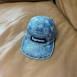 슈프림 캠프캡 모자 박스로고 반다나 워시드 데님