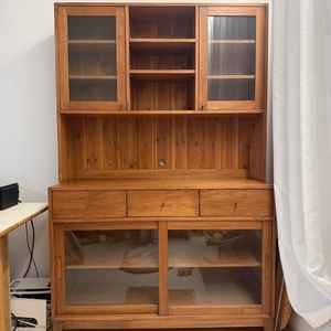 네추럴 월넛 원목 그릇장 유리 장식장 주방 수납장