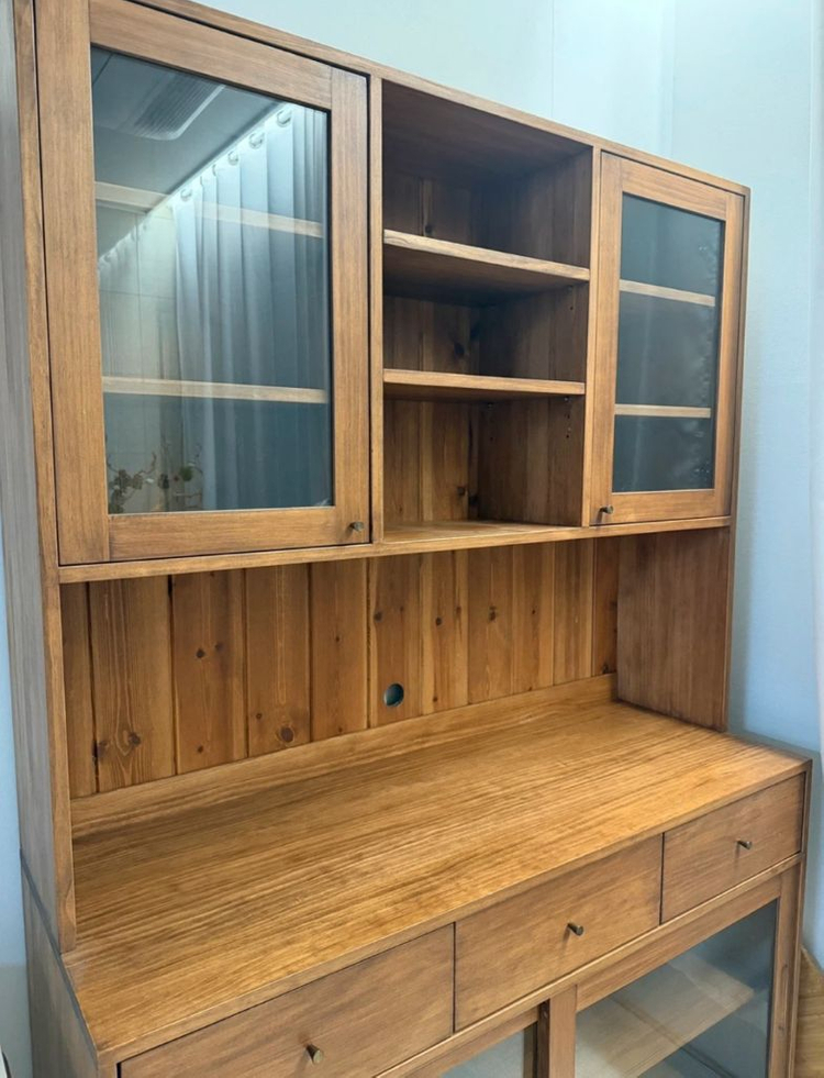 네추럴 월넛 원목 그릇장 유리 장식장 주방 수납장--1