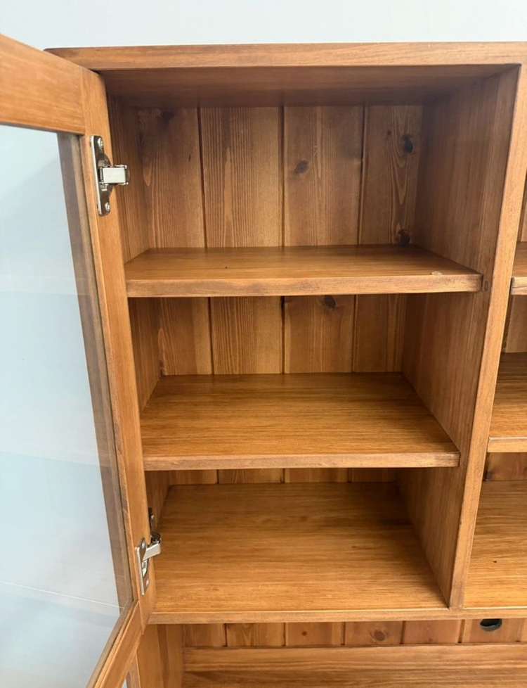 네추럴 월넛 원목 그릇장 유리 장식장 주방 수납장--3