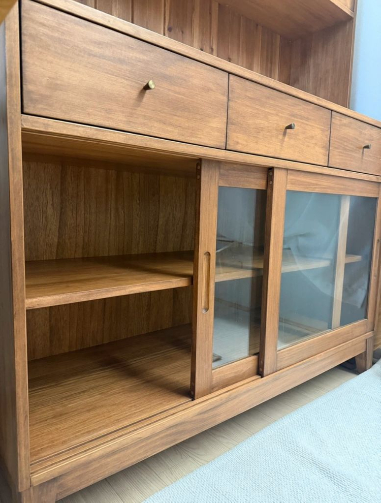 네추럴 월넛 원목 그릇장 유리 장식장 주방 수납장--5
