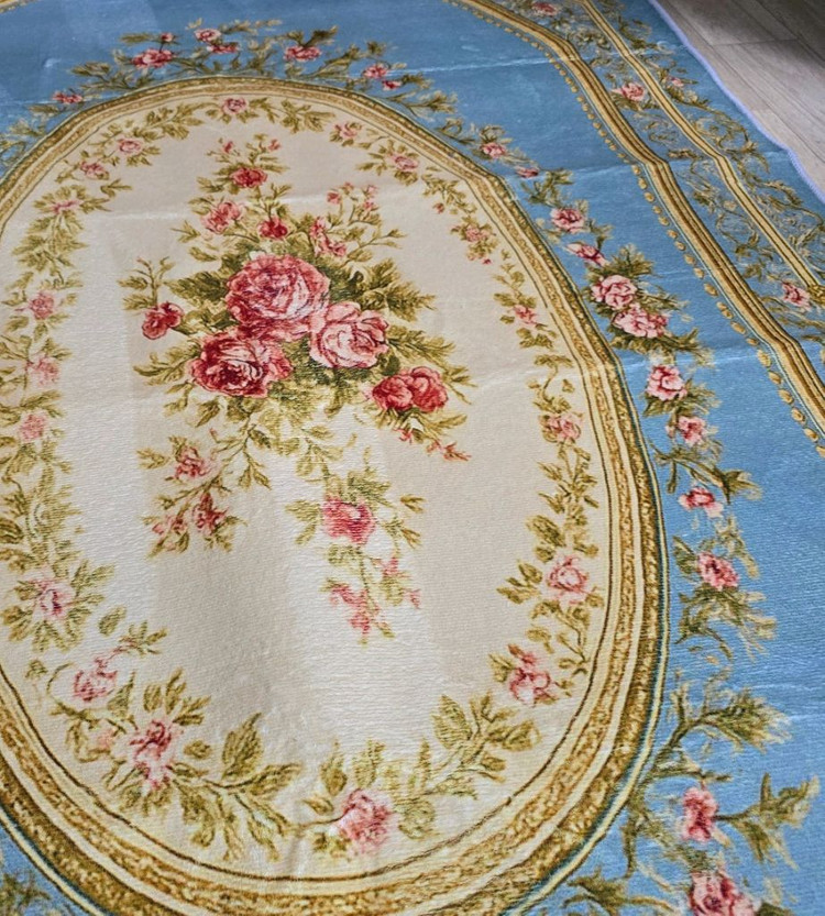 고전풍 블루 플라워 카페트 새상품--3