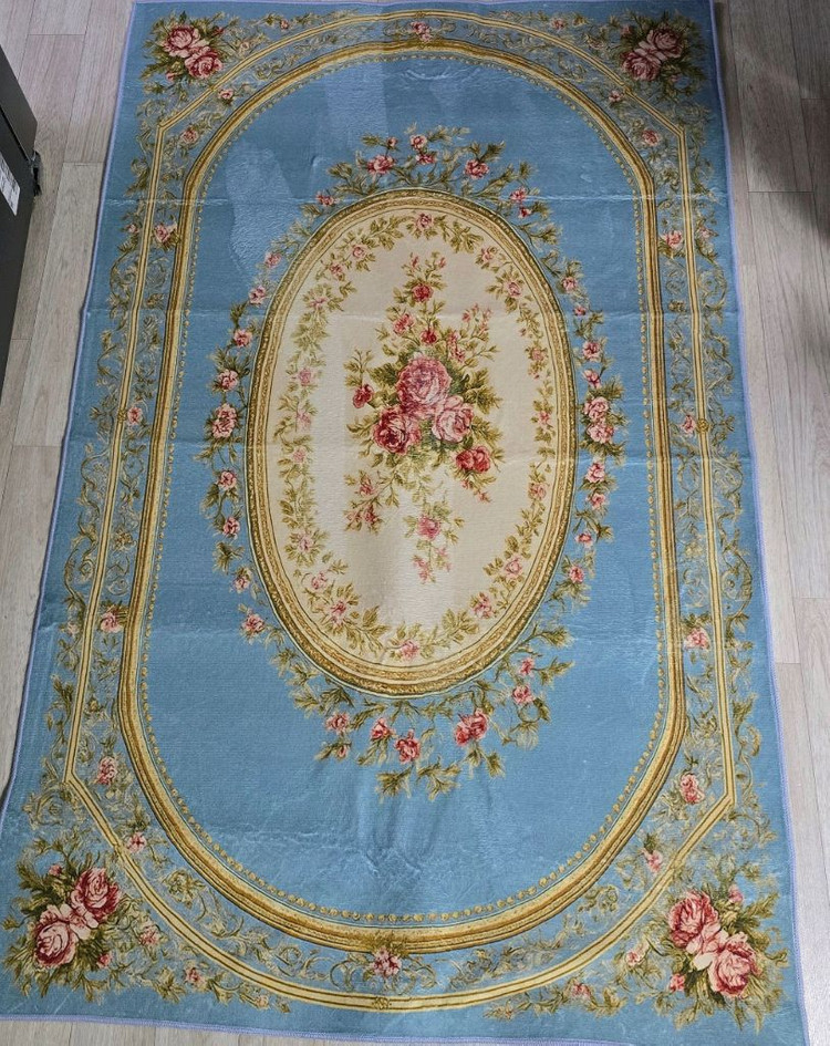 고전풍 블루 플라워 카페트 새상품--4