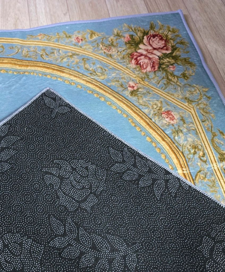 고전풍 블루 플라워 카페트 새상품--5