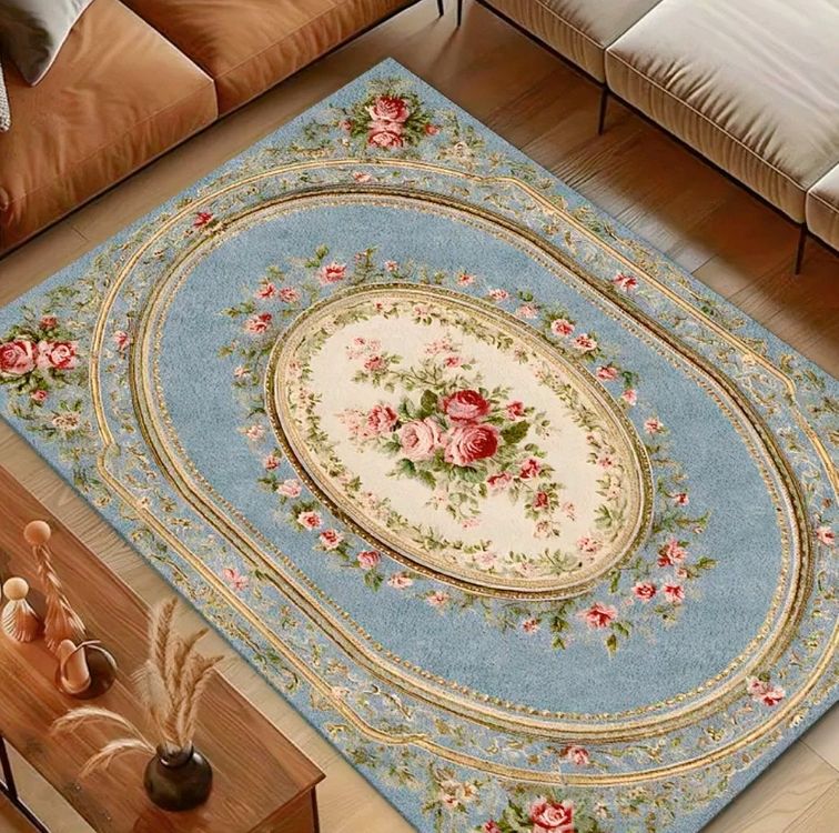 고전풍 블루 플라워 카페트 새상품--9