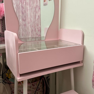 딸기우유색 핑크 화장대+수납의자세트 (카라 입식 미니 화장대 500)