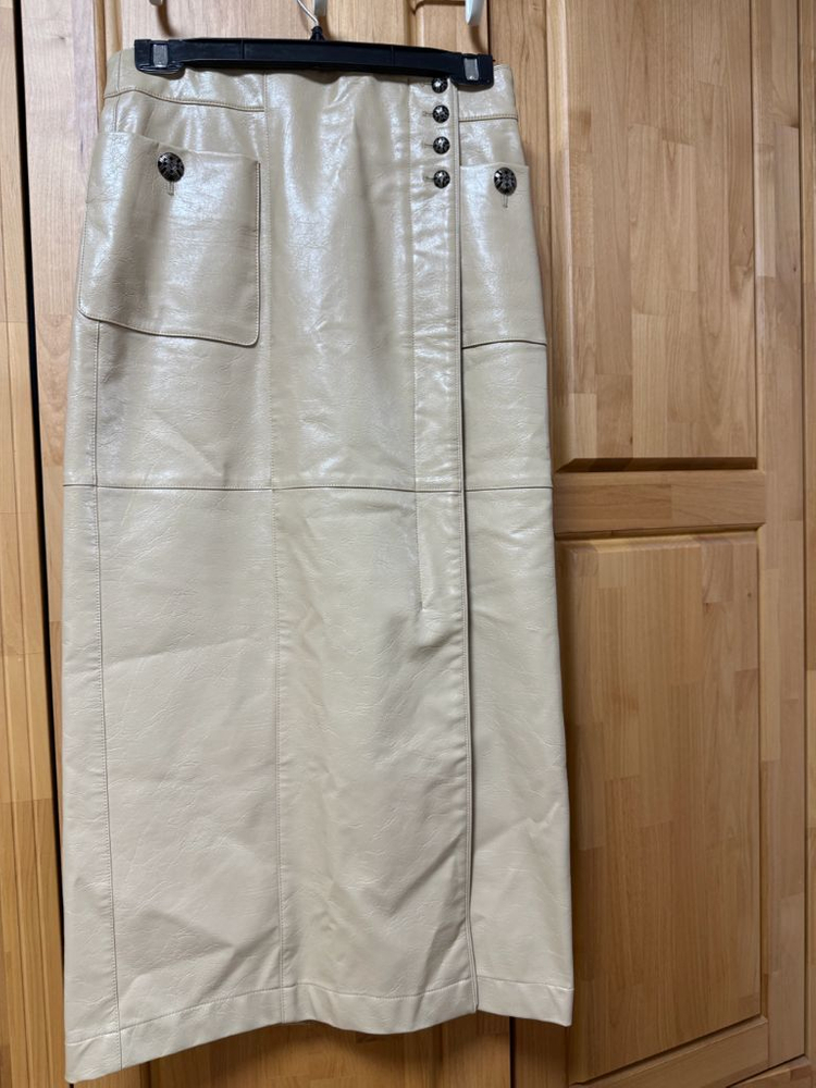 오브제 레더 스커트 베이지--1