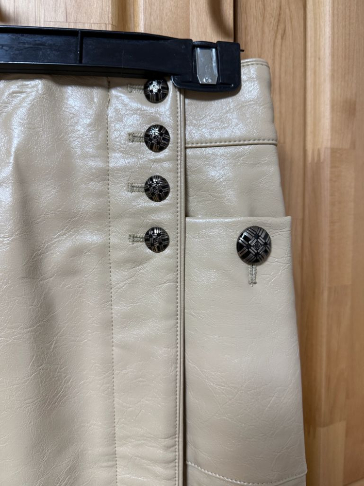 오브제 레더 스커트 베이지--3