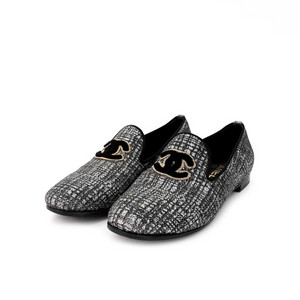 [38C] 샤넬 여성 트위드 CC로고 모카신 판타지 플랫 로퍼 슈즈 실버