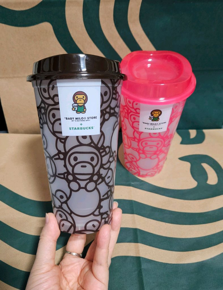 1종선택]스타벅스 베이프 베이비 마일로 리유저블컵 473ml 브라운, 핑크 텀블러--1