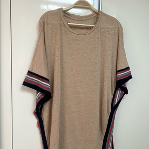 한섬 시스템 SYSTEM 린넨100% 배색 케이프 니트 블라우스 롱티셔츠