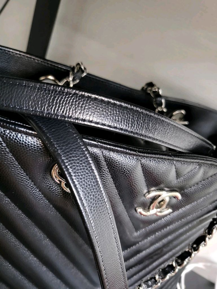 정품 샤넬 캐비어 쉐브론 체인 숄더백--8
