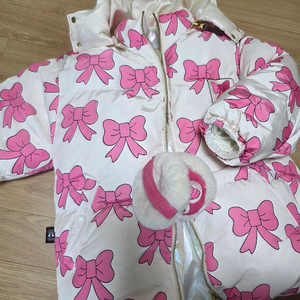 리미떼두두 리본 덕다운패딩 귀마개세트 XL 새상품급