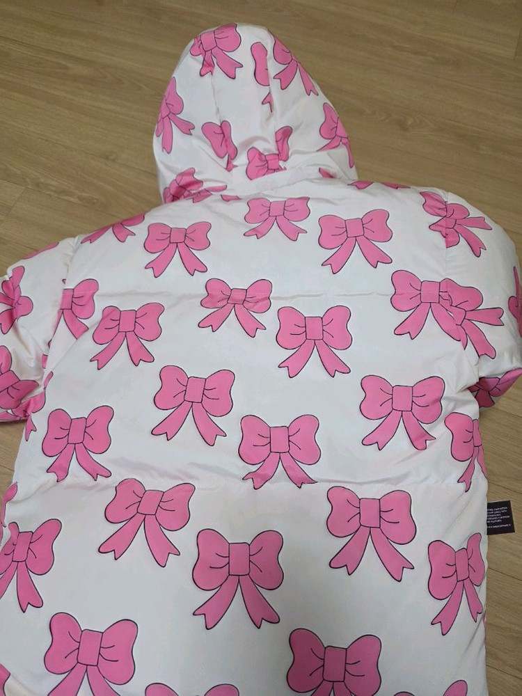 리미떼두두 리본 덕다운패딩 귀마개세트 XL 새상품급--2