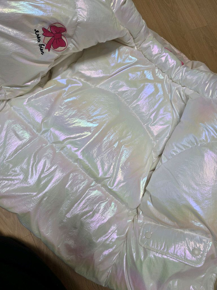 리미떼두두 리본 덕다운패딩 귀마개세트 XL 새상품급--5