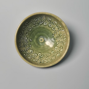 송 길주요 녹유 양각 화문 다완 중국도자기 골동품 수집품