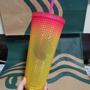 새상품S급]스타벅스 서머 스터드 핑크옐로 콜드컵 710ml 지압 텀블러