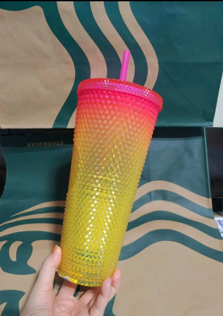 새상품S급]스타벅스 서머 스터드 핑크옐로 콜드컵 710ml 지압 텀블러--1