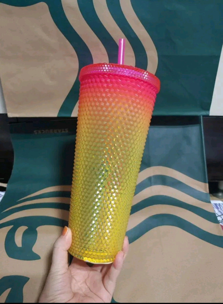 새상품S급]스타벅스 서머 스터드 핑크옐로 콜드컵 710ml 지압 텀블러--2