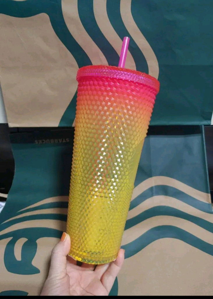 새상품S급]스타벅스 서머 스터드 핑크옐로 콜드컵 710ml 지압 텀블러--3