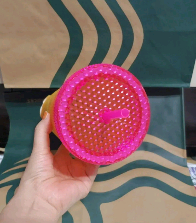 새상품S급]스타벅스 서머 스터드 핑크옐로 콜드컵 710ml 지압 텀블러--4