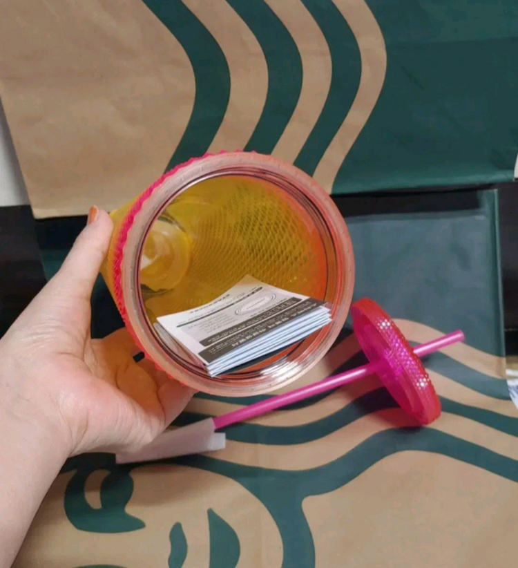 새상품S급]스타벅스 서머 스터드 핑크옐로 콜드컵 710ml 지압 텀블러--5