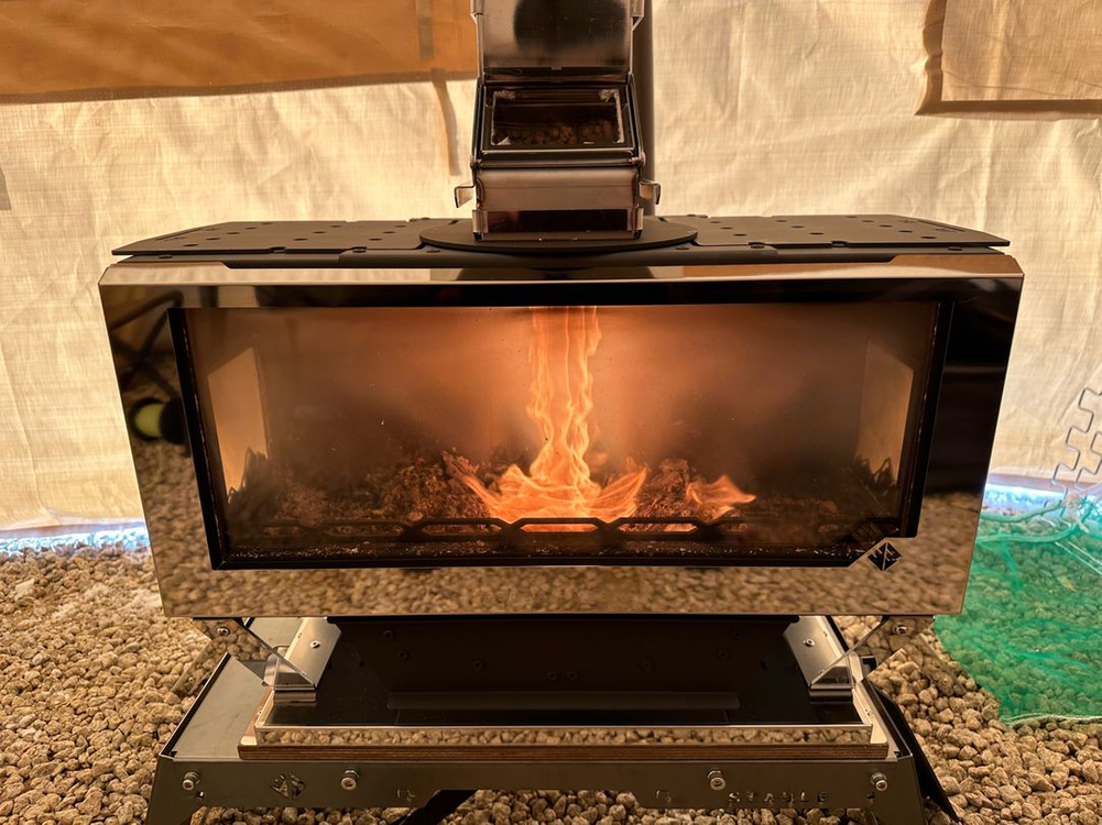 캠핑 화목난로 우드앤번 크로스오버 XL 풀셋 + 에코지안 에어로젯 흡출기 판매 이미지