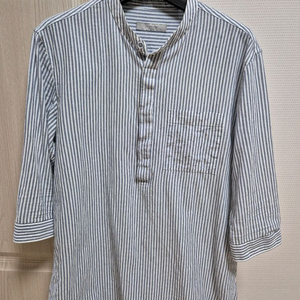 마인드브릿지 스트라이프 헨리넥 7부 소매 아노락 셔츠