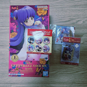 란마 1/2 샴푸 반프레스토 피규어+부적 아크릴 키링 캔뱃지 + 란마 뱃지