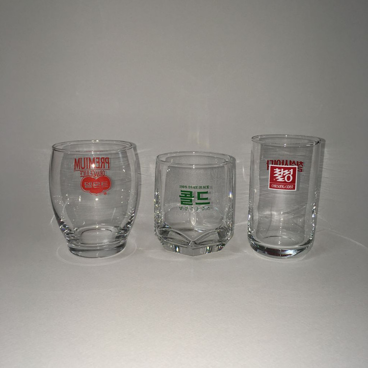 고전 빈티지 레트로 추억 유리 컵 / 델몬트 콜드 칠성사이다 주스 쥬스 잔 이미지