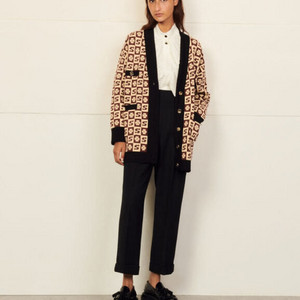 산드로 S로고 체크 오버핏 가디건 2사이즈