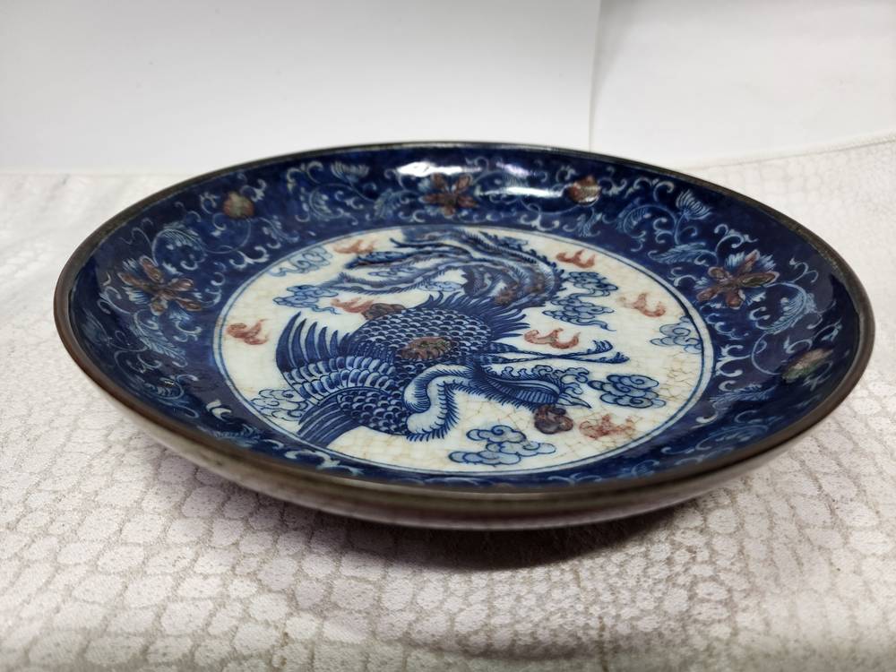 중국도자기 빨강 파랑 접시 그릇--4