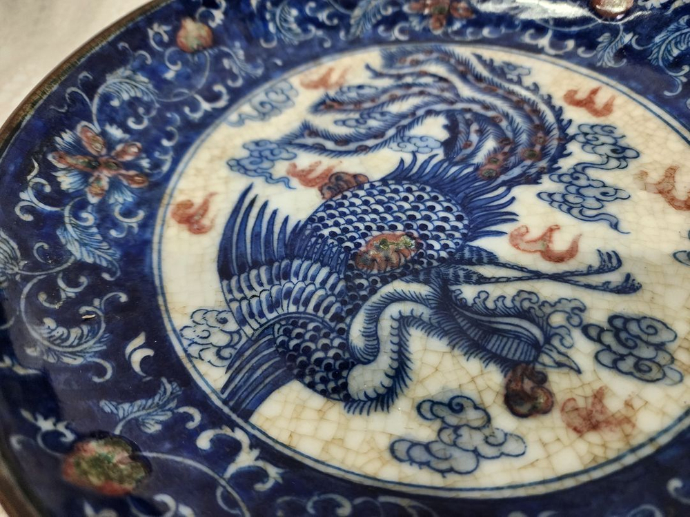 중국도자기 빨강 파랑 접시 그릇--5